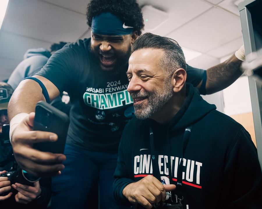 Marc D'Amelio with a UConn Football player, 2024 Fenway Bowl Champions