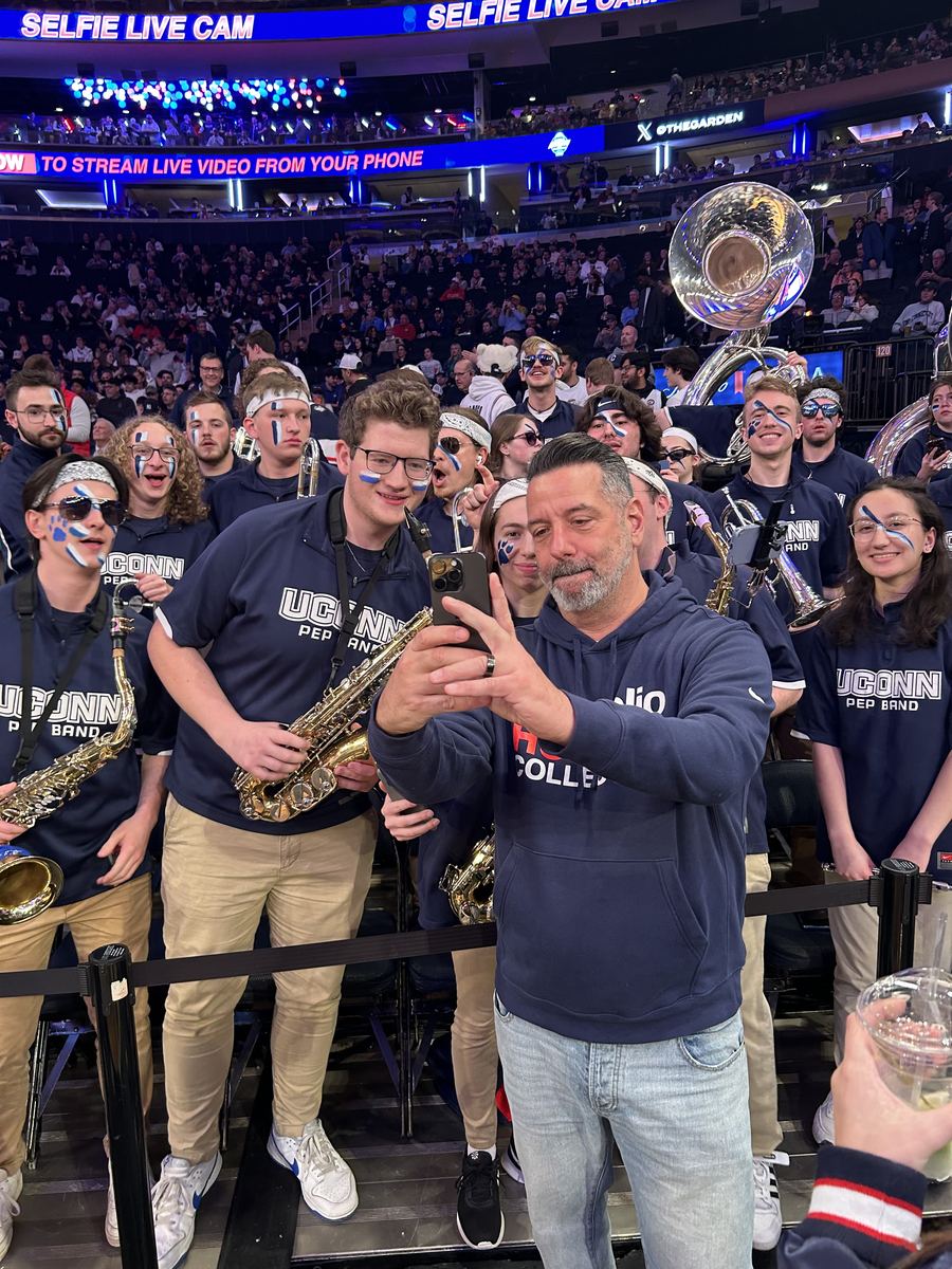 Marc D'Amelio with the UConn Pep Band on the arena Selfie Live Cam